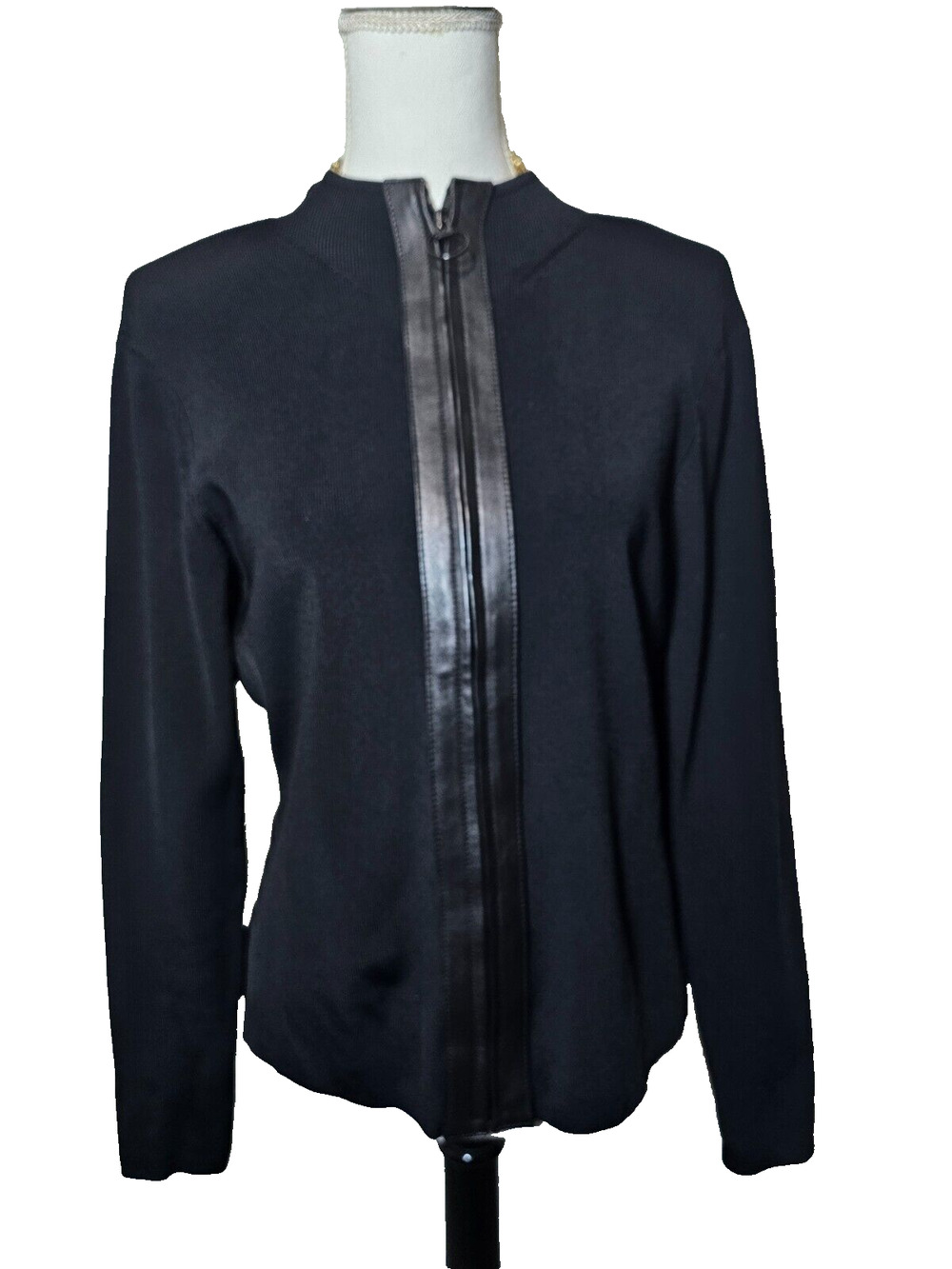 INC International Concepts Womens Black Smooth Ribbed Full-Zip Sweater Petite M